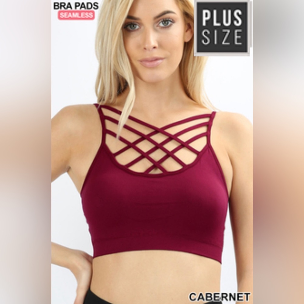 Triple Criss-Cross Plus Size Bralette in Cabernet